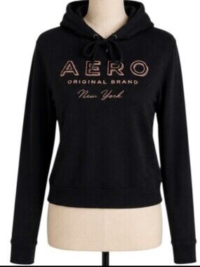 Aeropostale Black Cropped Hoodie with Rose Gold Logo